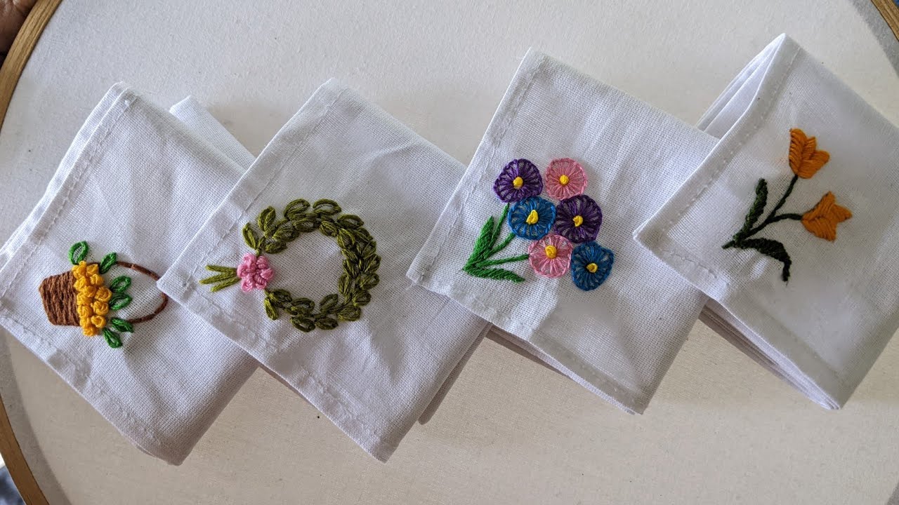 VERY EASY HANDKERCHIEF EMBROIDERY DESIGNS FOR BEGINNERS /Handkerchief gift ideas/Rumal embroidery