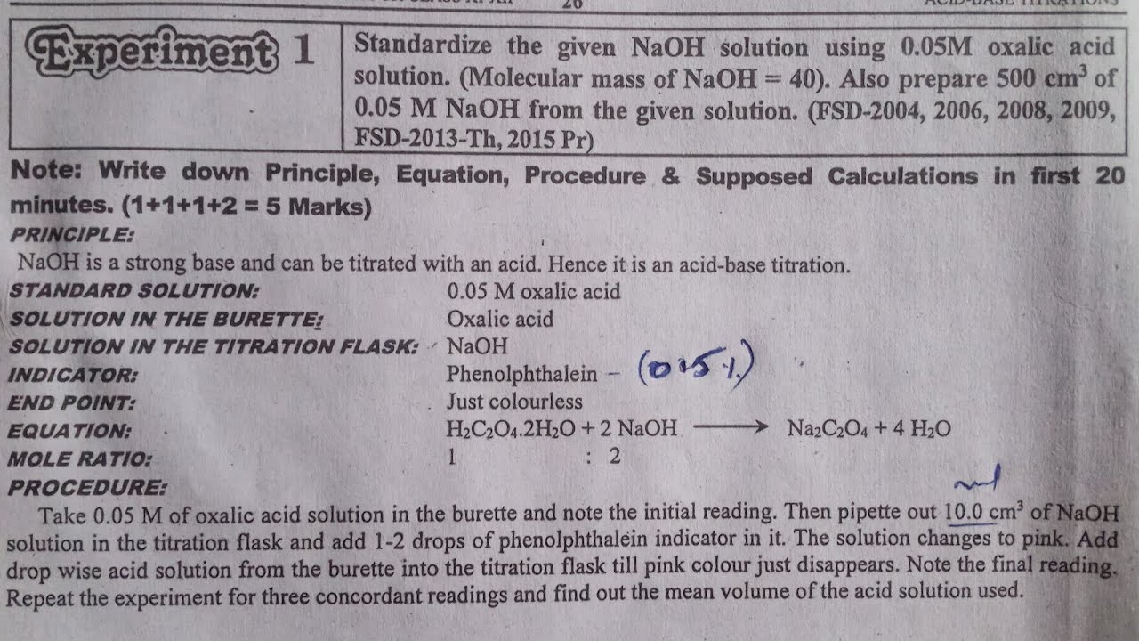 FSc class chemistry practical, standardization of Sodium Hydroxide with Oxalic acid