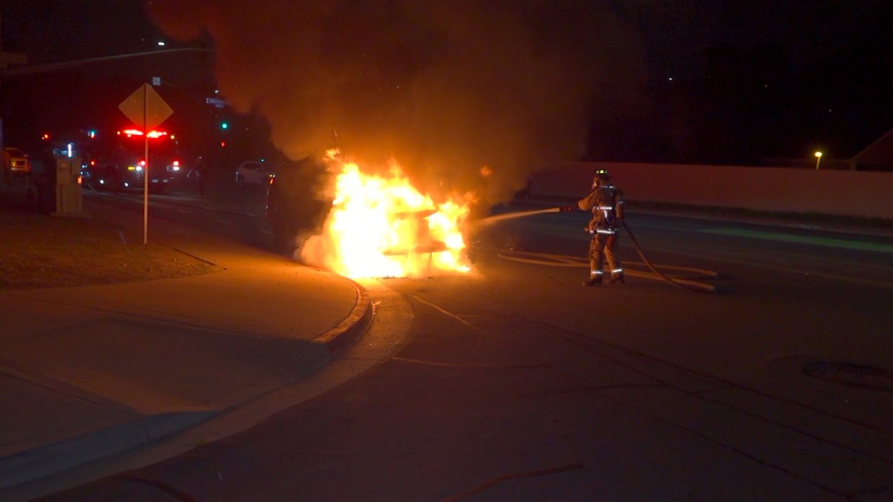 Driver Pulls Over Moments Before Car Goes Up in Flames
