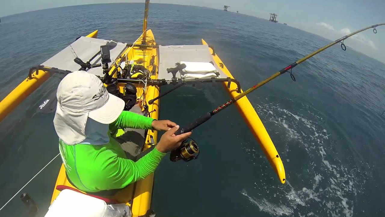 Hobie kayak fishing, Corpus Christi oil rigs.
