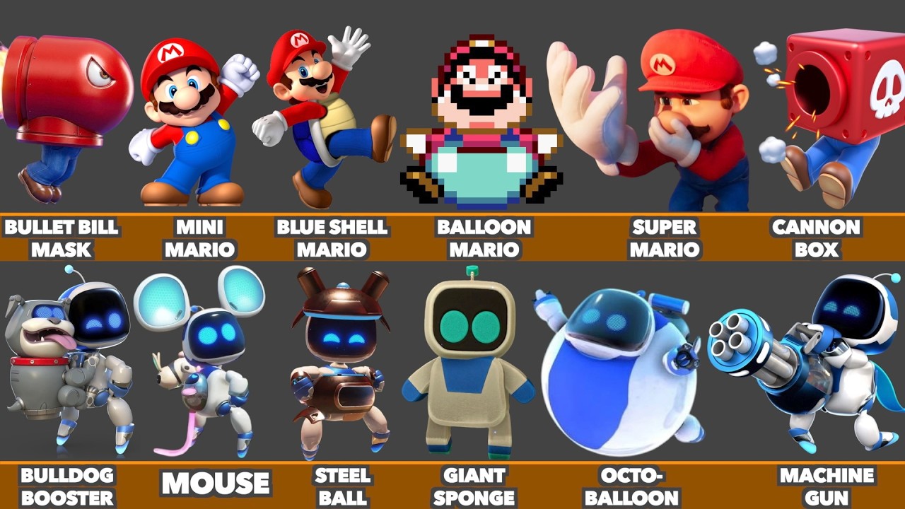 Fourteen 14 Power-ups in Super Mario Galaxy Movie and Games vs Fourteen 14 ASTRO BOT power-ups
