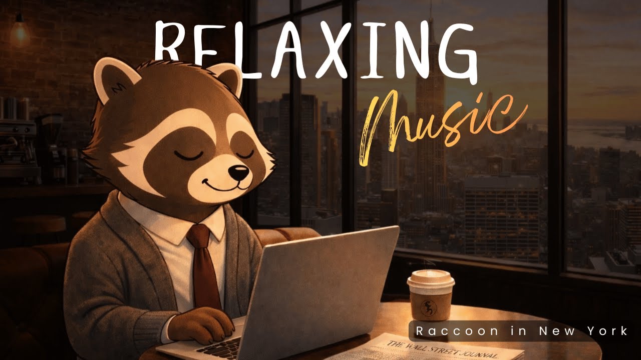 Good day in NY. Winter Cozy Night Music.  Raccoon  in New York - music to Relax,  Work and Study