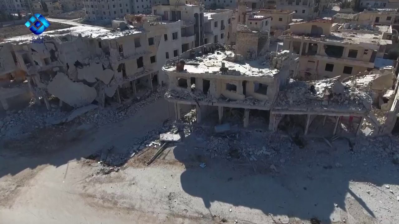 حريتان || تصوير جوي يظهر حجم الدمار الهائل في أحياء المدينة بفعل الطيران الحربي والمروحي .