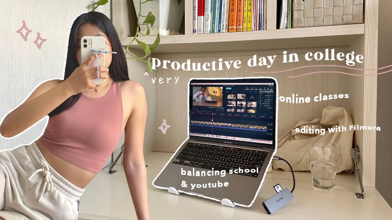 *productive* day in college | online classes & editing with filmora 🌿🌞