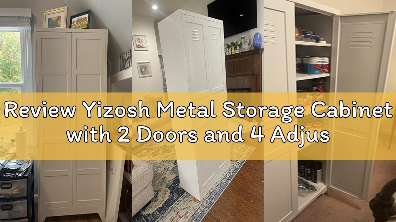 Review Yizosh Metal Storage Cabinet with 2 Doors and 4 Adjustable Shelves - 61