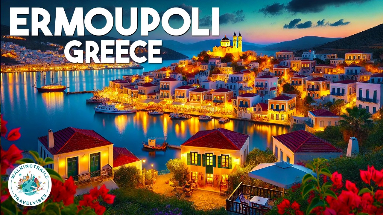 Syros Island, Greece 🇬🇷 - Ermoupoli 4K Ultra HD Night Walk