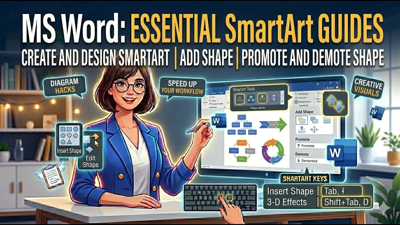 #16 MS Word - Create and design smart art | add shape | promote and demote shape |  hindi