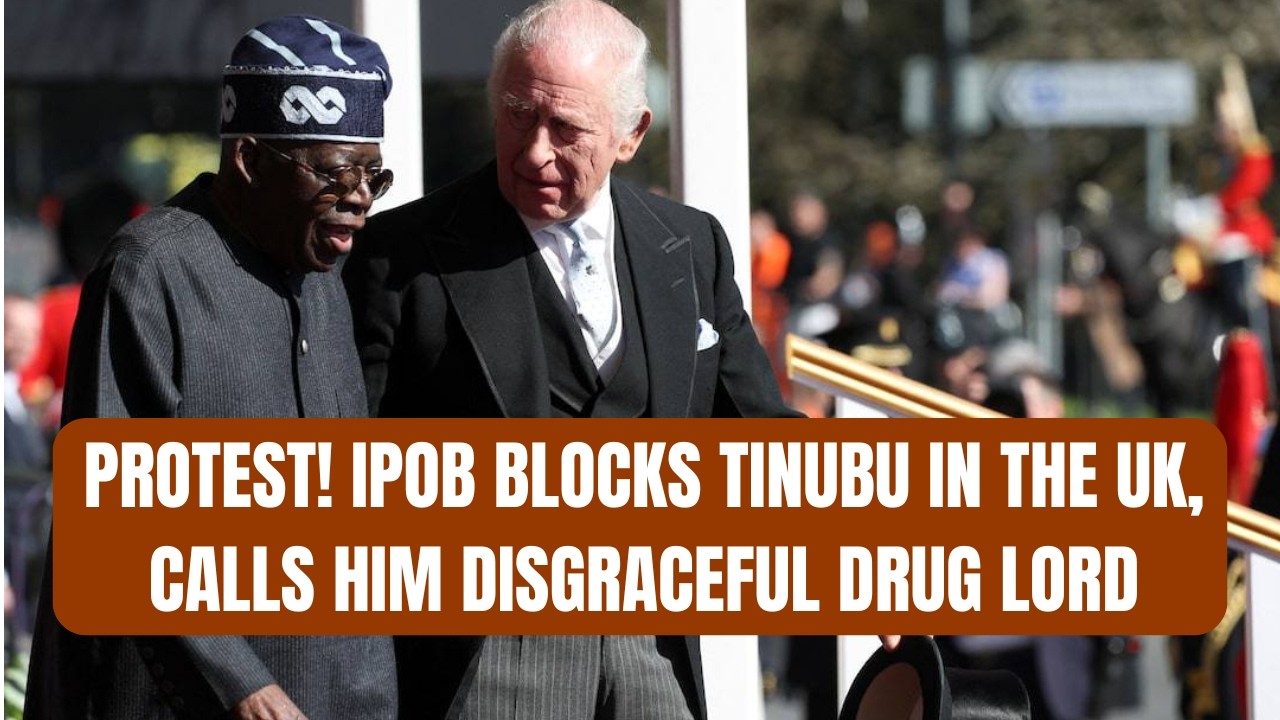BREAKING: Protest! IPOB Blocks Tinubu in the UK, Calls Him Disgraceful Drug Lord