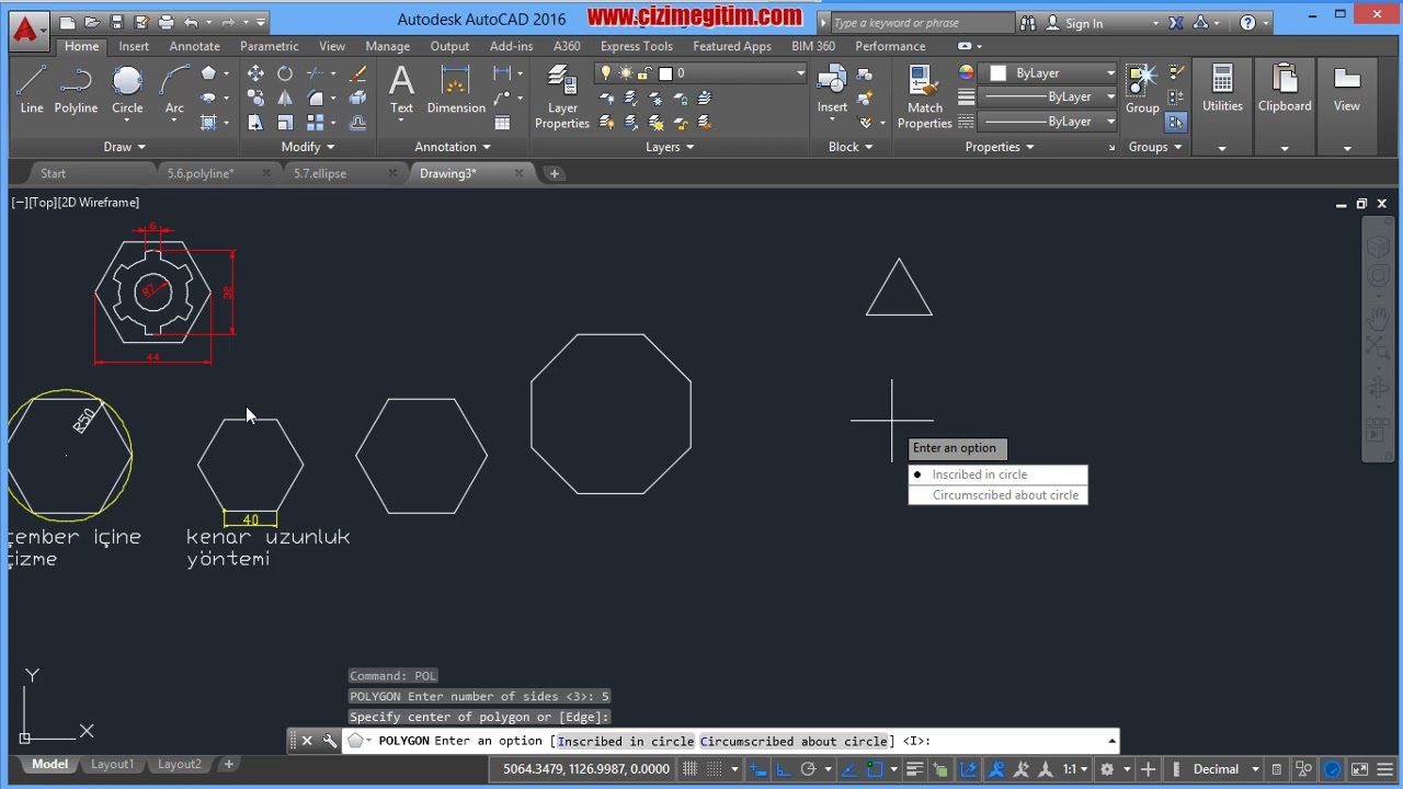 AutoCAD ile Çokgen Çizimi-(5.Bölüm 8.ders)