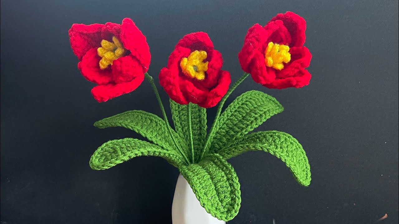 Tulipán 🌷 abierto paso a paso hermoso y fácil de tejer 🥰🧶