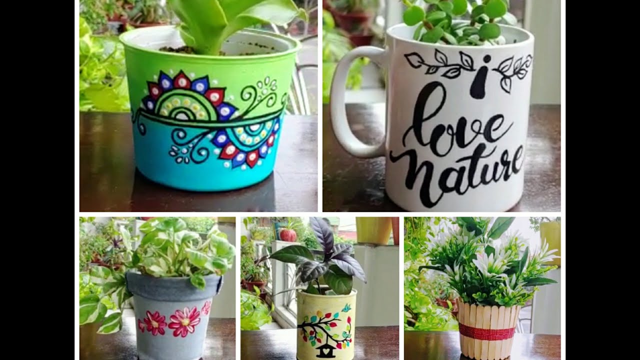 5 DIY Planter Ideas | Plant Pot Ideas from Waste Material | Pot Painting Ideas | Balcony Decoration