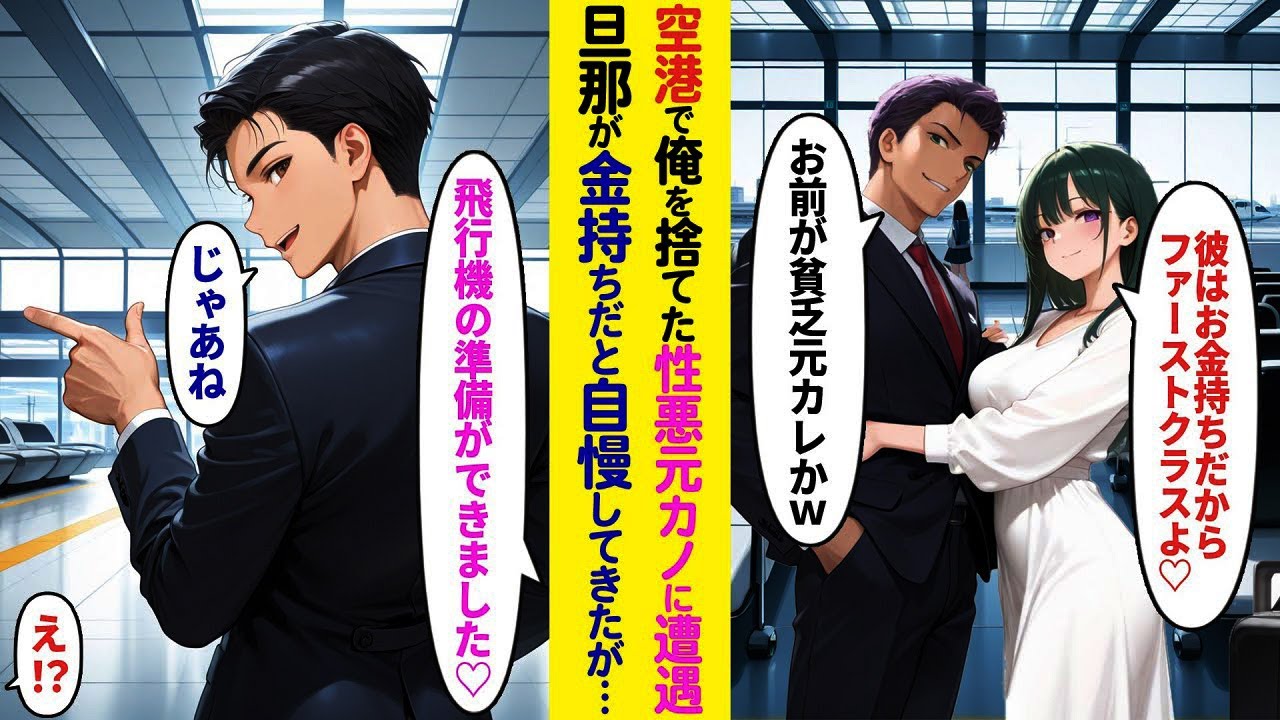 【漫画】俺を振った元カノと空港で再会「先にファーストクラス行くねw」→直後、秘書が現れ衝撃の一言…