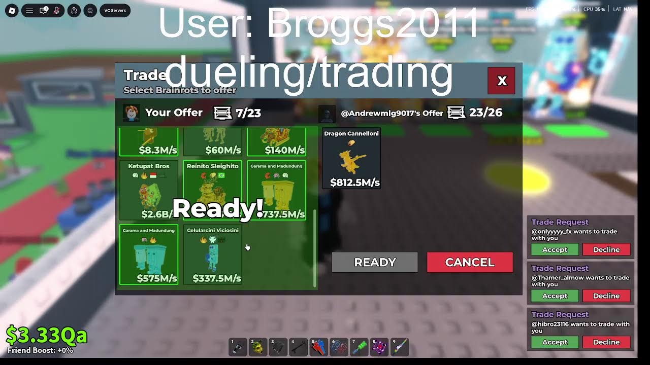 Trading and dueling in steal a brainrot
