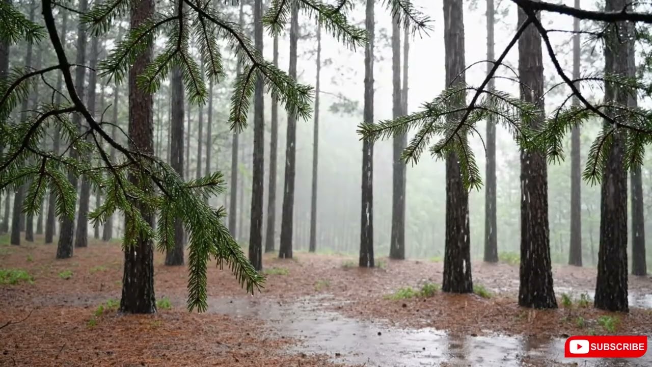 ASMR Rain in Pine Forest | 1 Hour Relaxing Rain Sounds for Sleep & Study (No Thunder)