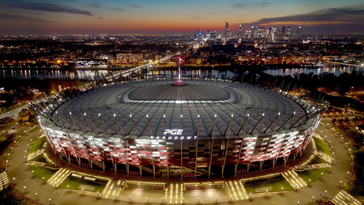 Warszawa 4K - Modern Warsaw | Stadion Narodowy | PGE Narodowy 🇵🇱 at sunset | DJI Mini 3 Pro