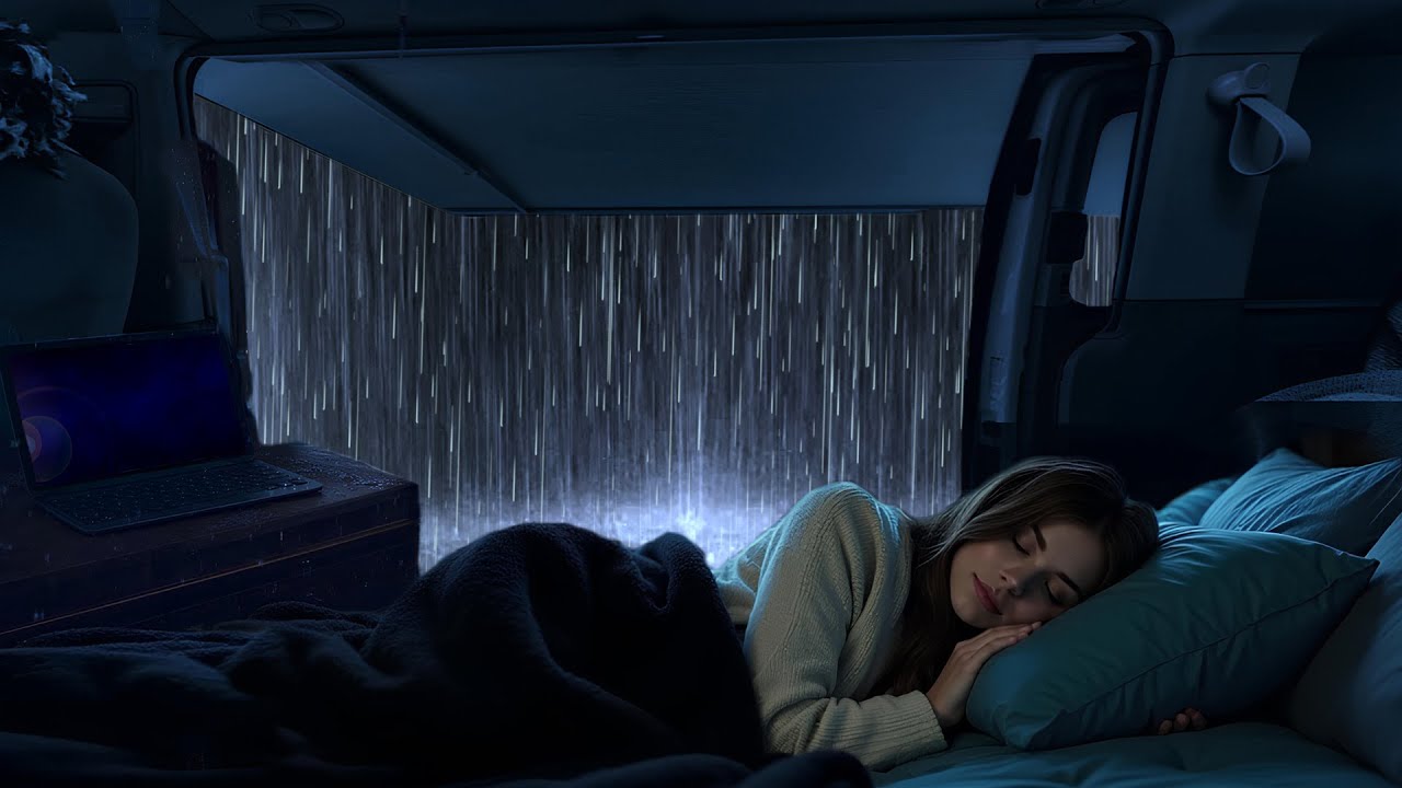 Sleep Soundly in 5 Minutes with Heavy Rain & Thunder Pouring on Rickety Car at Night