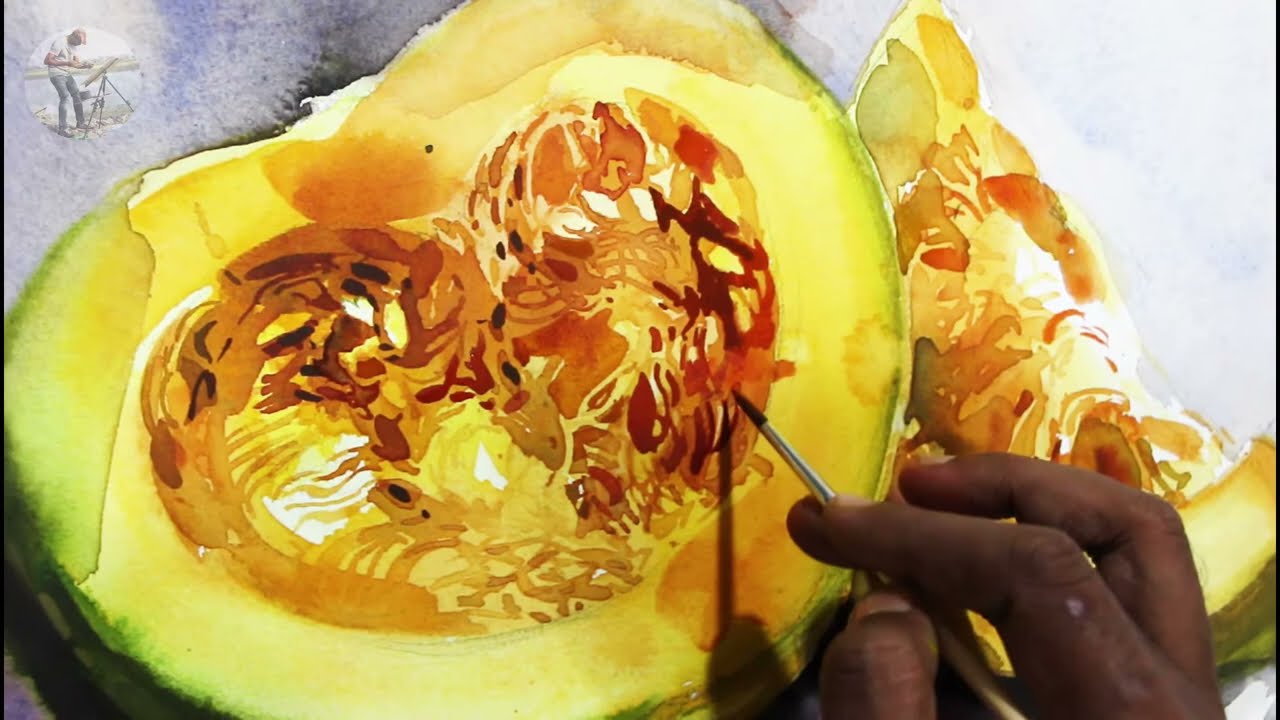 How To Draw Pumpkin | How To Paint Pumpkin In Watercolor Still Life | Watercolour Painting Tutorial