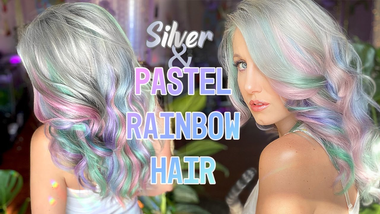 Silver & Pastel Rainbow Hair Tutorial at home