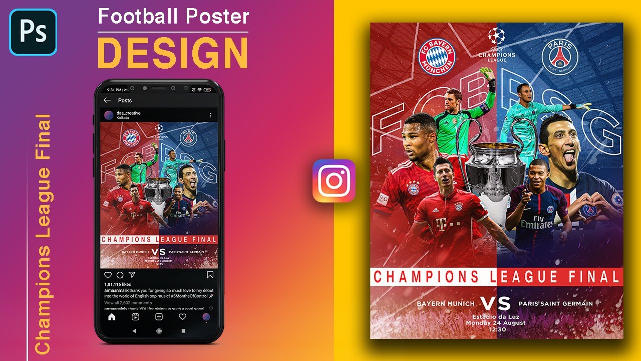 Football Match-day Poster design in Photoshop | Champions league Final Poster speedart | Free PSD