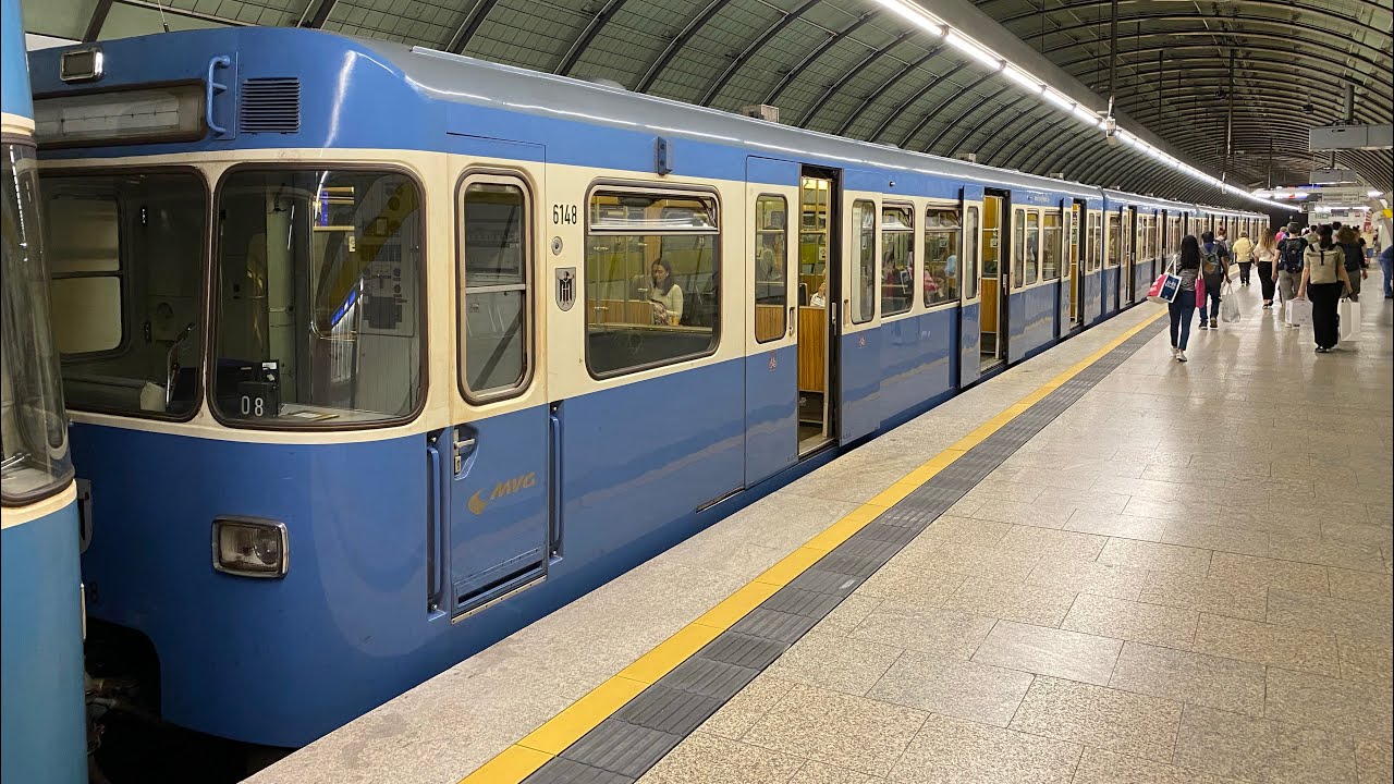 Mit dem A-Wagen TZ 148 der U-Bahn München als U5 von Neuperlach Süd zum Odeonsplatz mit Sound