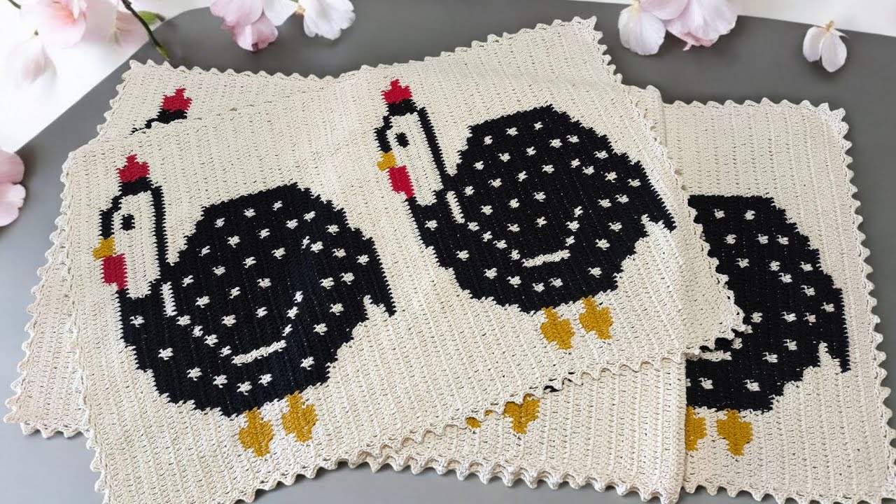 🌸🌸Tapete de crochê fio conduzido galinha da Angola🌸🌸