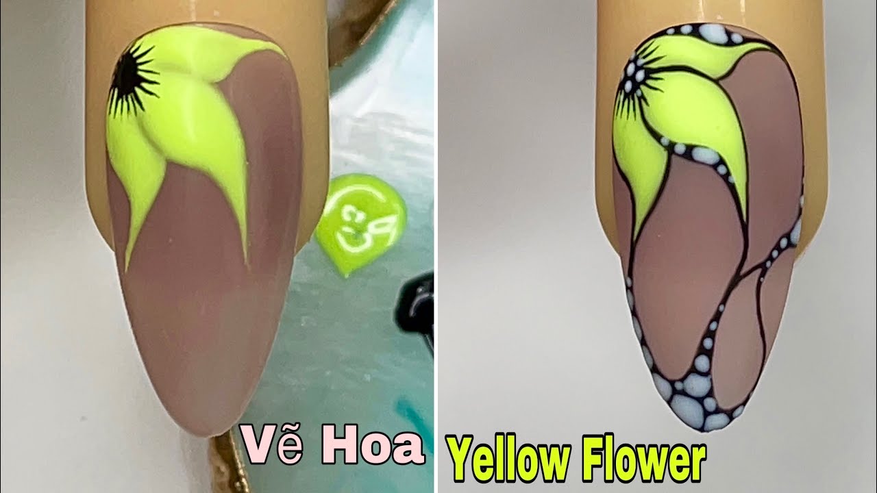 Easy Yellow Flower Nails Art For Beginner 💖Vẽ Hoa💅 New Nails Design 💝 New Nails