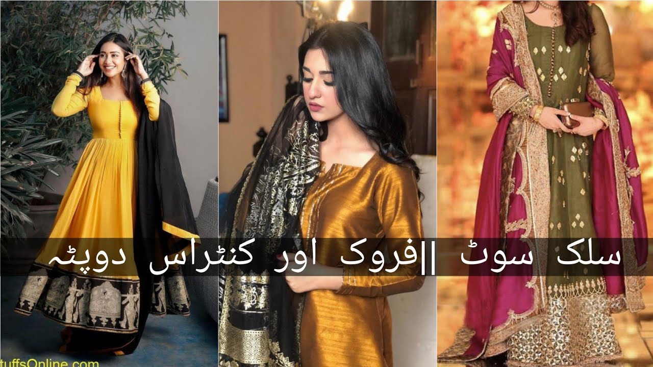 Latest raw silk Suit||stylish silk frock dresses designs ideas.