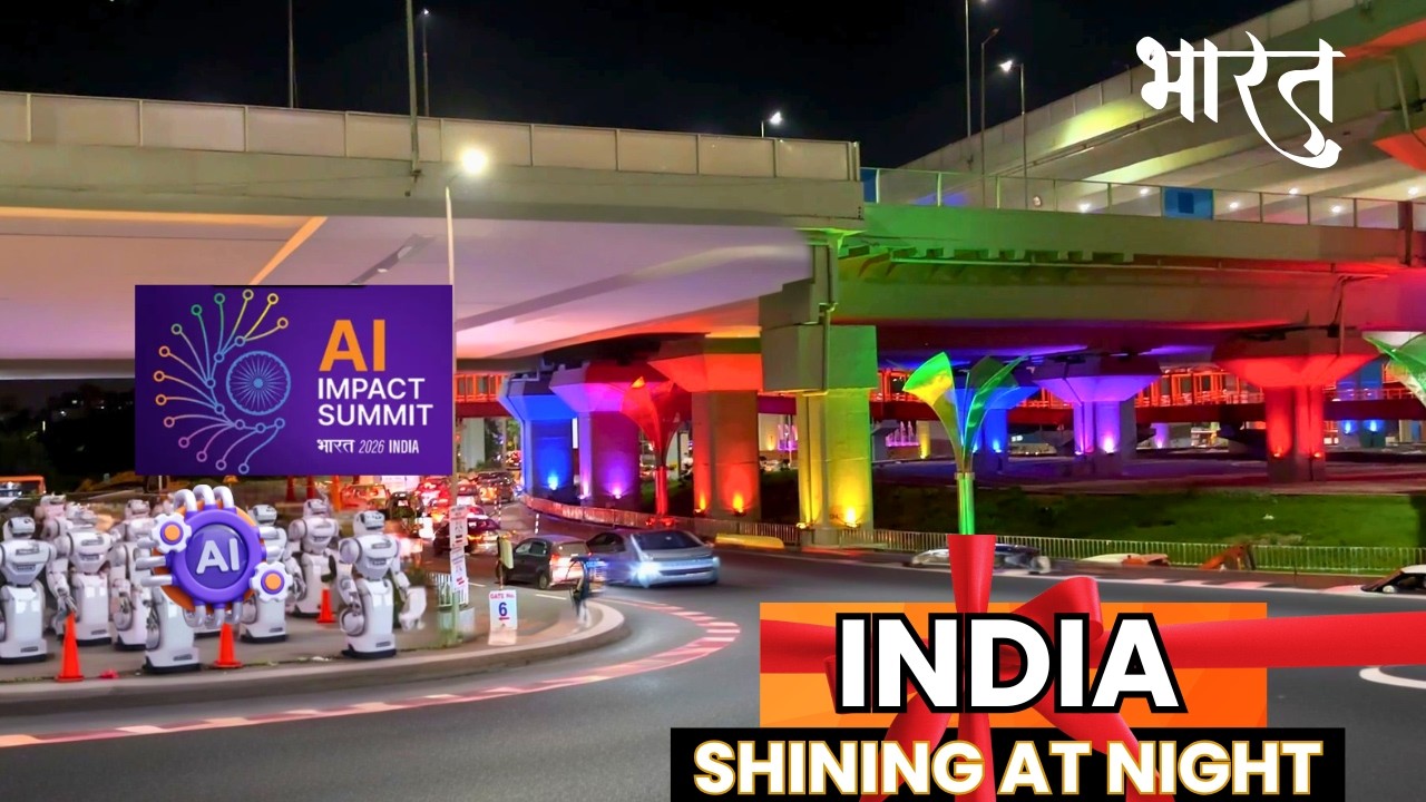 India Shining at Night 🇮🇳 | AI Impact Summit Delhi Beautification &ndash; Airport Road to Chanakya Puri
