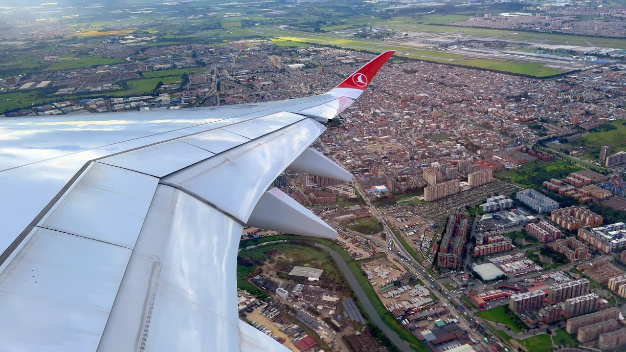 Cloudy Bogotá Takeoff – Turkish Airlines Airbus A350