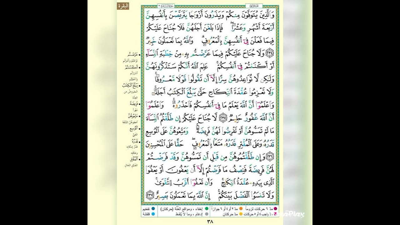 سورة البقرة| الصفحة 38| والذين يتوفون منكم ويذرون ازواجاً| الآيه مكررة ٥ مرات بصوت الحصرى #quran