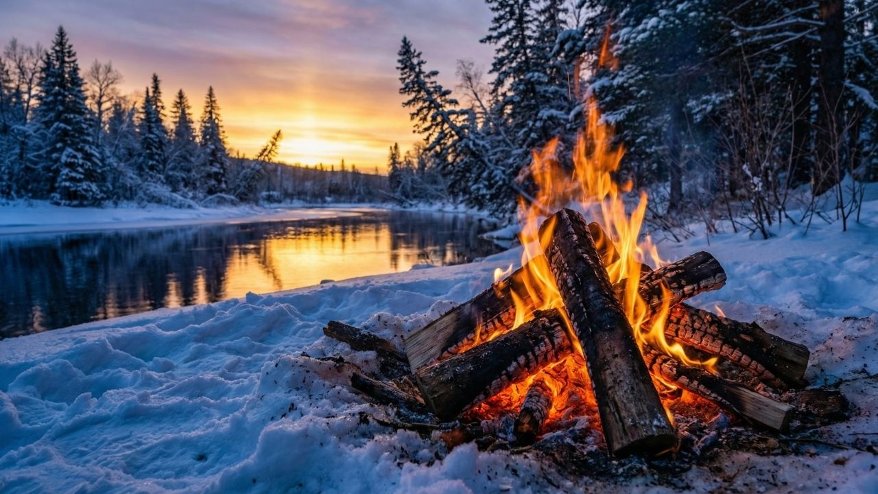 Sleep & Relax in Winter ❄️ Cozy Campfire, Nature Sounds and Beautiful Birds Chirping