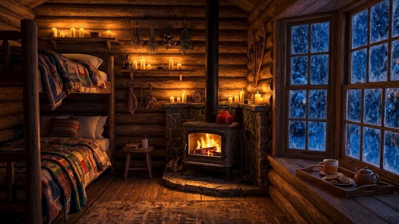 Heavy Snow & Howling Wind ❄️ Cozy Cabin Fireplace Ambience for Napping and Relaxation