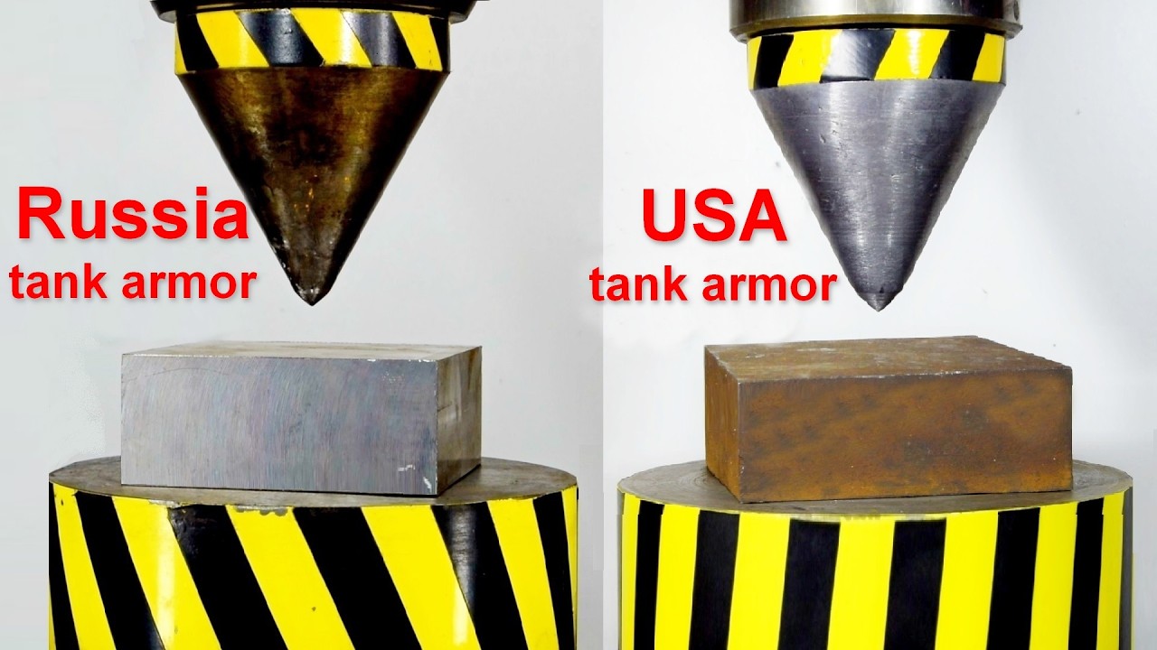 HYDRAULIC PRESS VS TANK ARMOR US AND RUSSIA