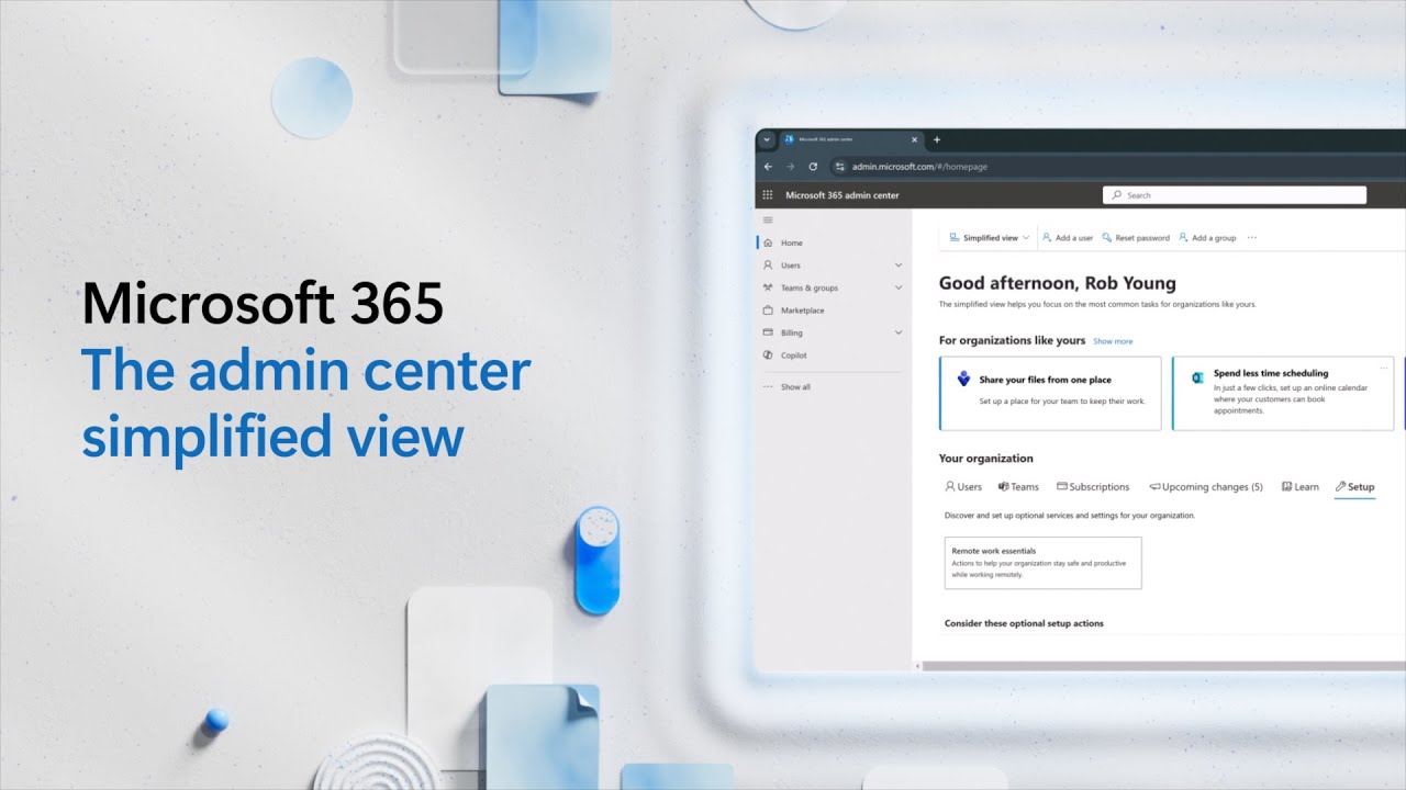 Microsoft 365 admin center in simplified view