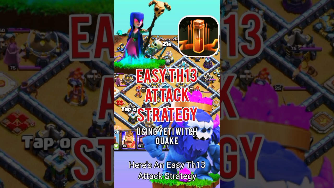 Easy Th13 Attack Strategy Without Using Super Troops, Yeti Witch Quake...#th13attackstrategy