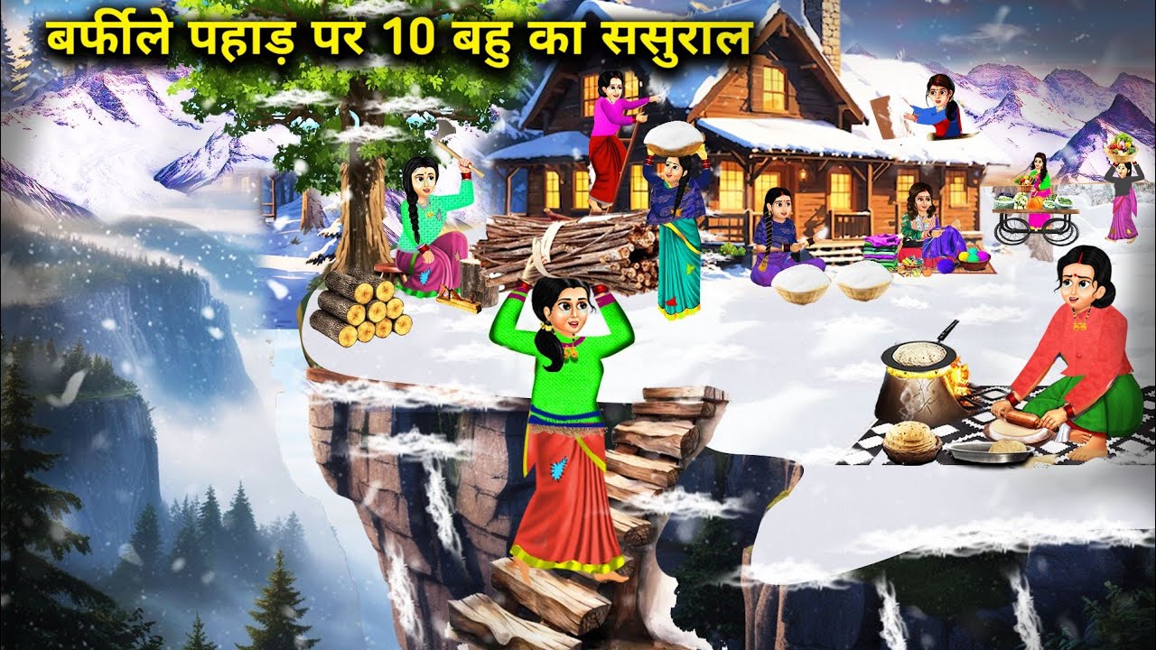 बर्फीले पहाड़ पर 10 बहू का ससुराल || Hindi Cartoon Stories || Chacha Saas Bahu Tv ||
