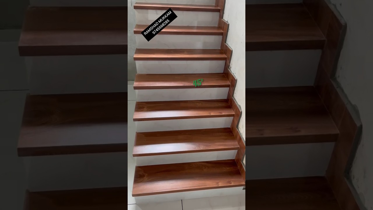 # stair case #wooden Tiles. 45&deg; Tiles installation #malayali skill work #before & after