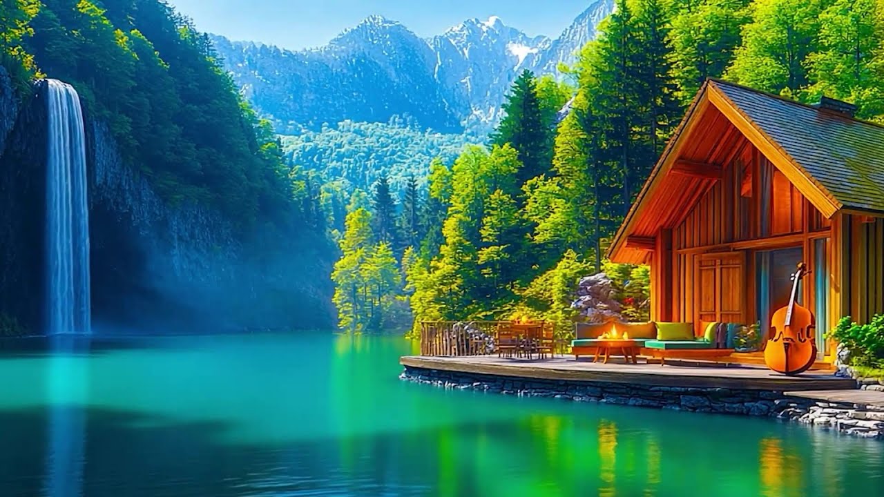 Cozy Cabin at Waterfall: Chill Lounge Jazz & Relaxing Vibes 🎶