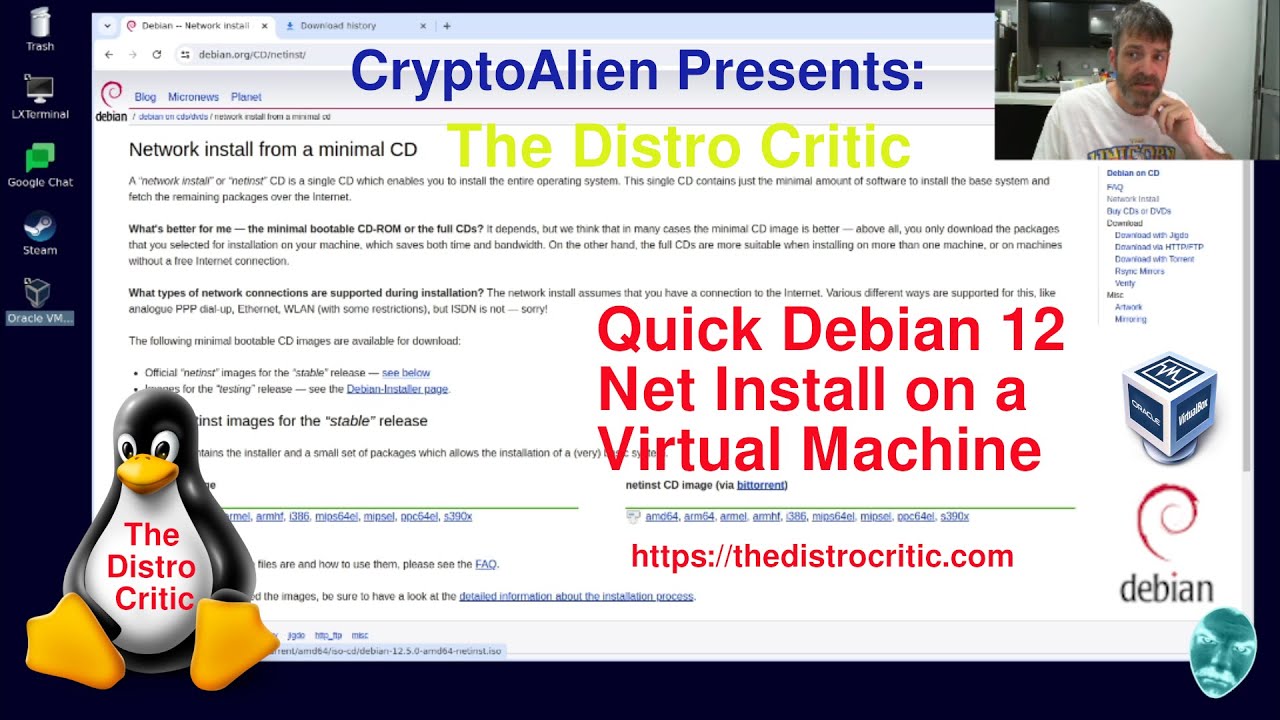 The Distro Critic - Quick Debian 12 Network Install on a Virtual Machine - How To Install Linux