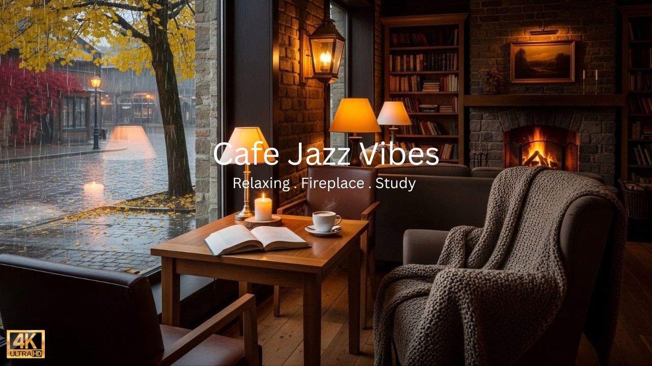 Cozy Fireplace Jazz Café ☕ Relaxing Music for Study, Reading & Focus | Warm Coffee Table Ambience