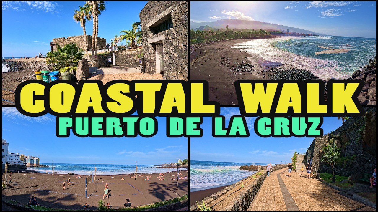 Puerto de la Cruz COASTAL WALK: Playa Maria Jimenez to Playa del Castillo - Tenerife (4k)