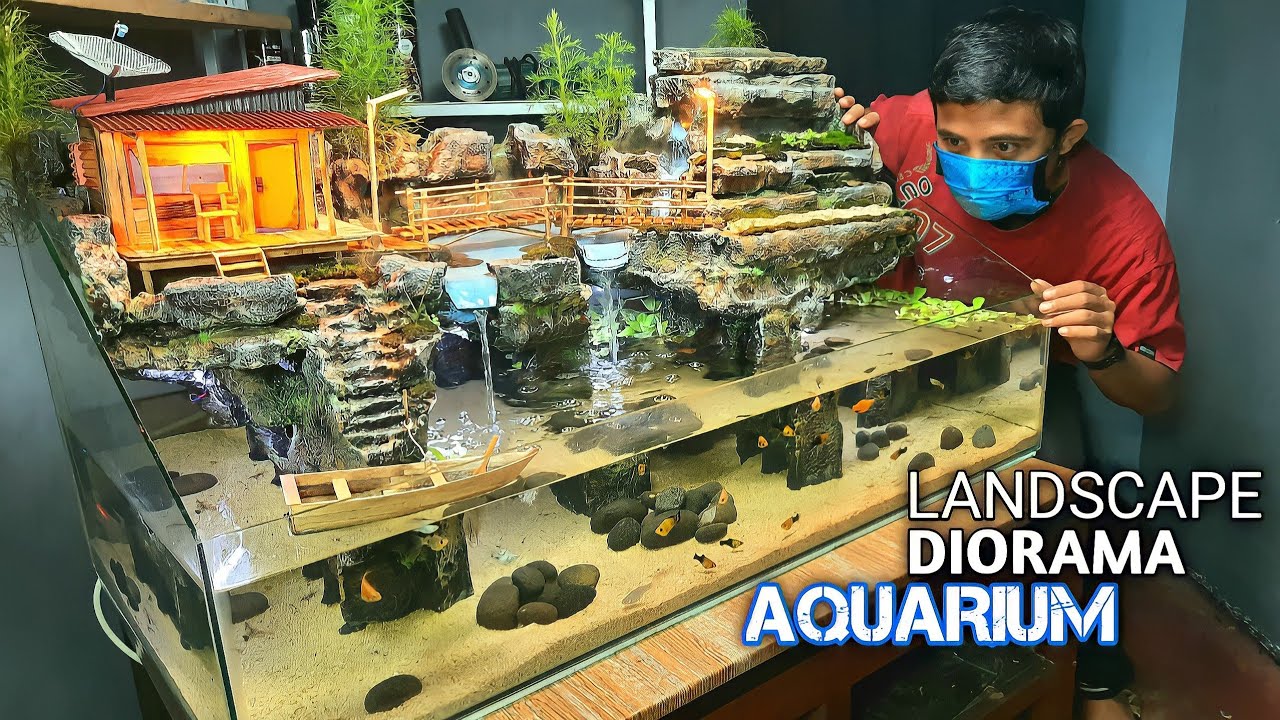 I Turned A Broken Aquarium into A Waterfall Diorama Aquarium (Made Aquarium Decorations)