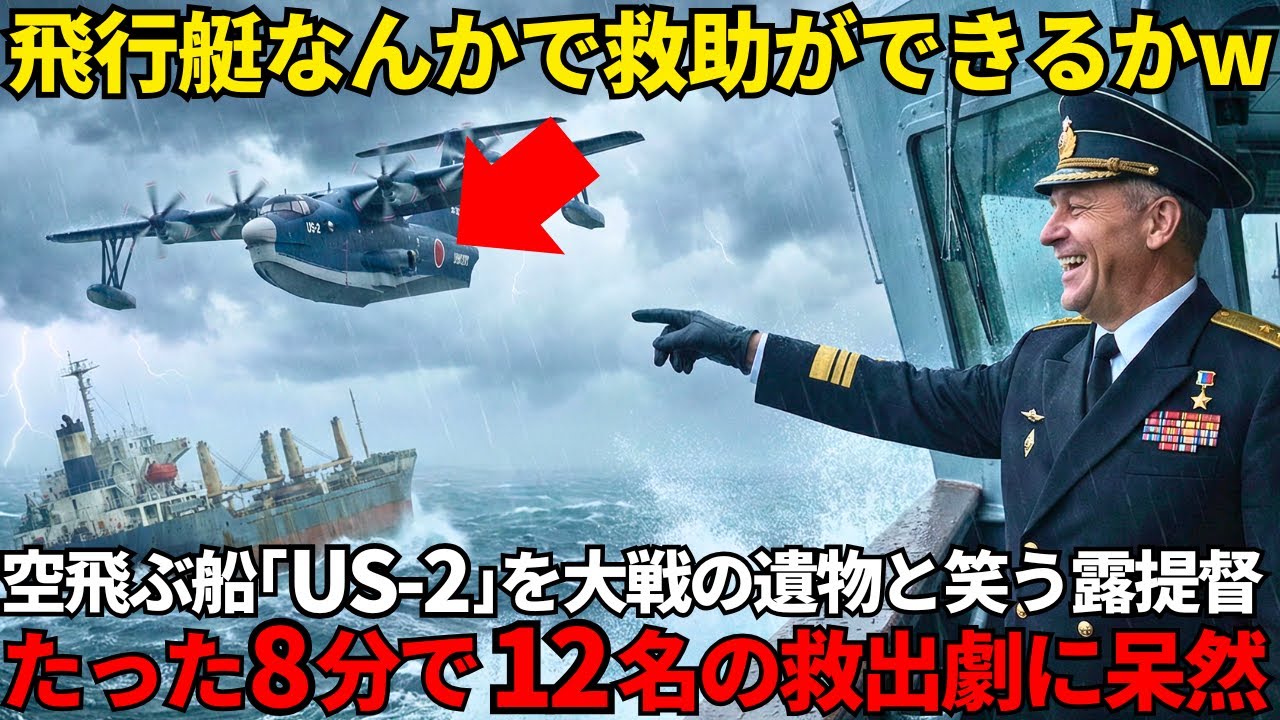 「なぜ海自の飛行艇US-2だけが飛べるんだ！？」荒れ狂う嵐の海で救助に向かう日本のUS-2を嘲笑うロシア提督→“ありえない着水”奇跡の光景を見せられ静かに敬礼した…【海外の反応】