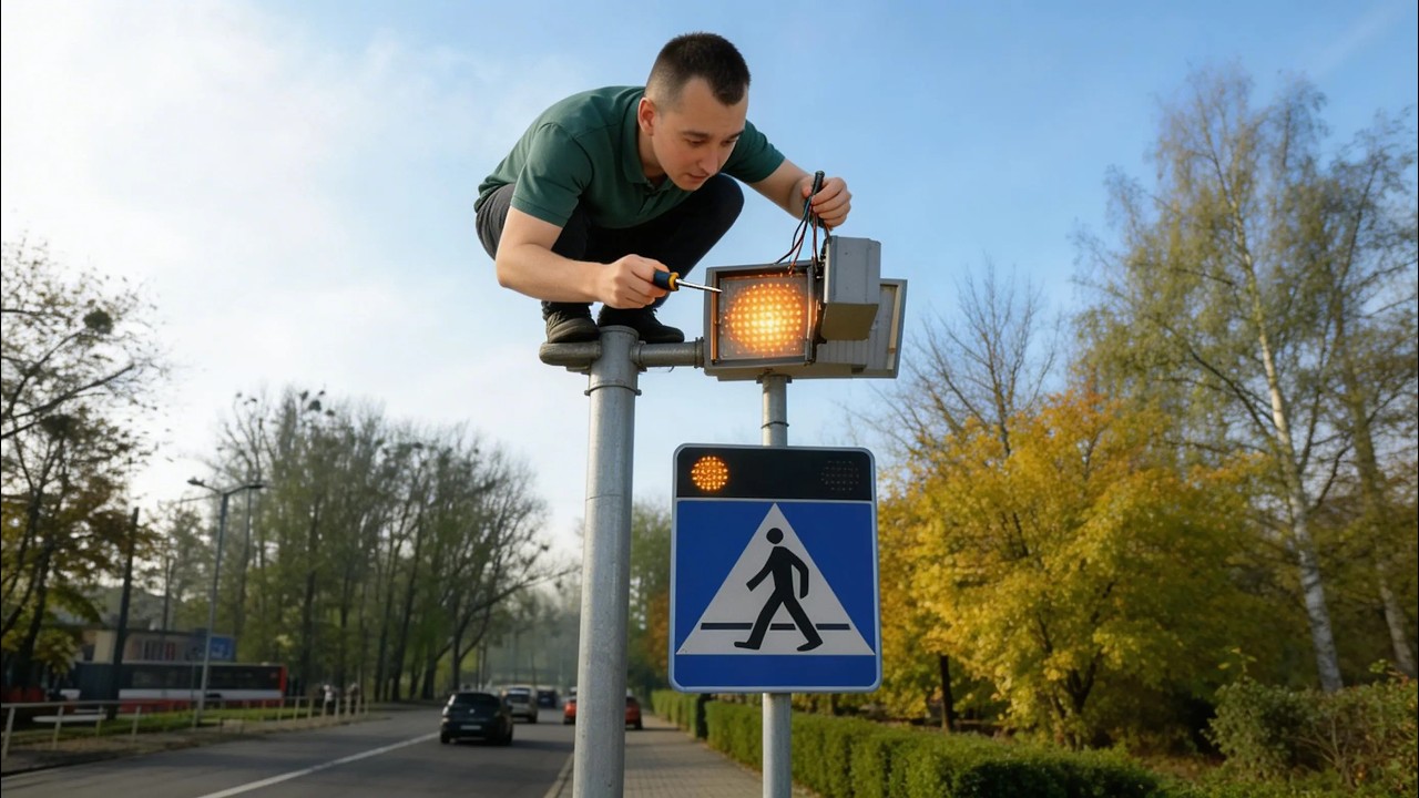 Uszkodzony znak drogowy ostrzegawczy. Naprawa elektroniki która dostała dobrego strzała...