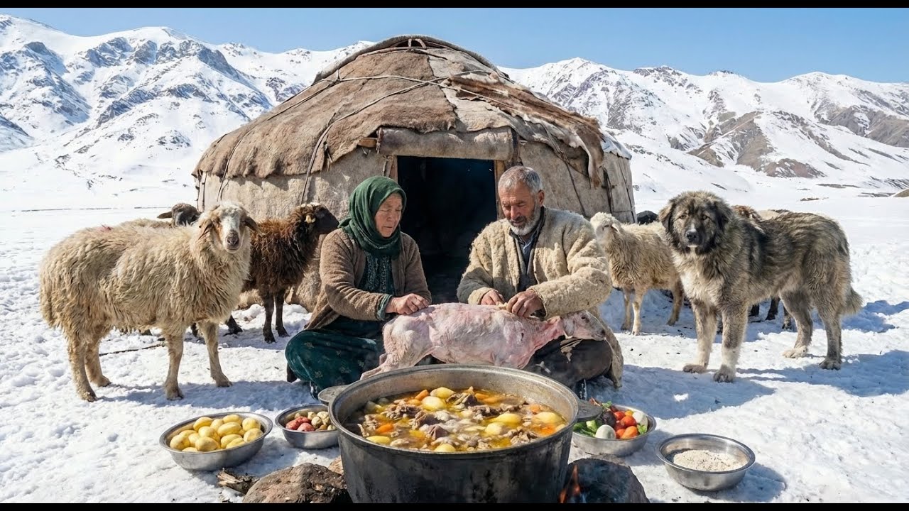 Surviving Afghanistan’s Coldest Village at −63°C | Shepherd Mother Cooks Lamb Curry