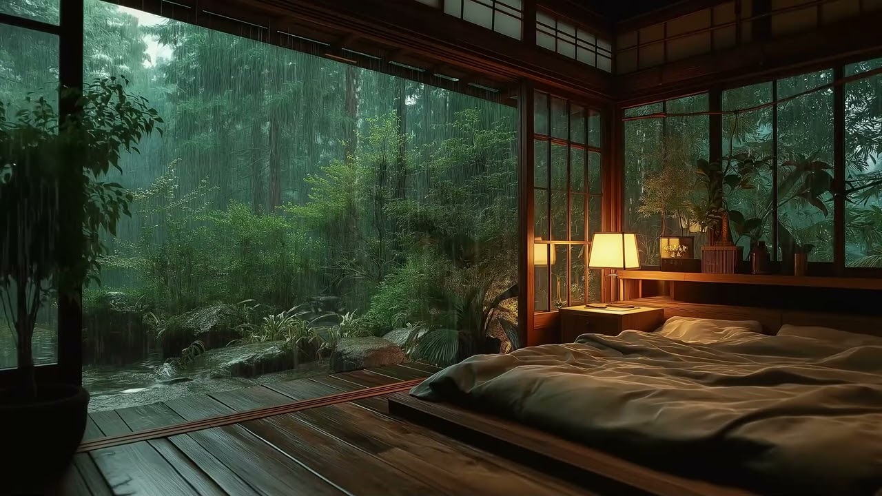 🌙🛏️ Peaceful Piano Rain Sounds | Cozy Bedroom for 3 Hours | Deep Sleep Meditation Study Work Relax