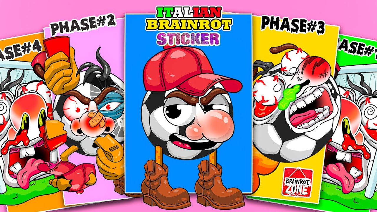 Oddy Sticker Book Italian Brainrot Soccer Ball Evolution Phase 1 2 3 4 Satisfying Stickers ASMR #52