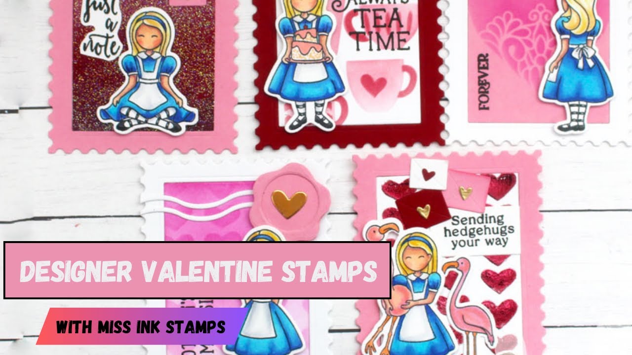 Designer Valentine Postage stamps with Alice