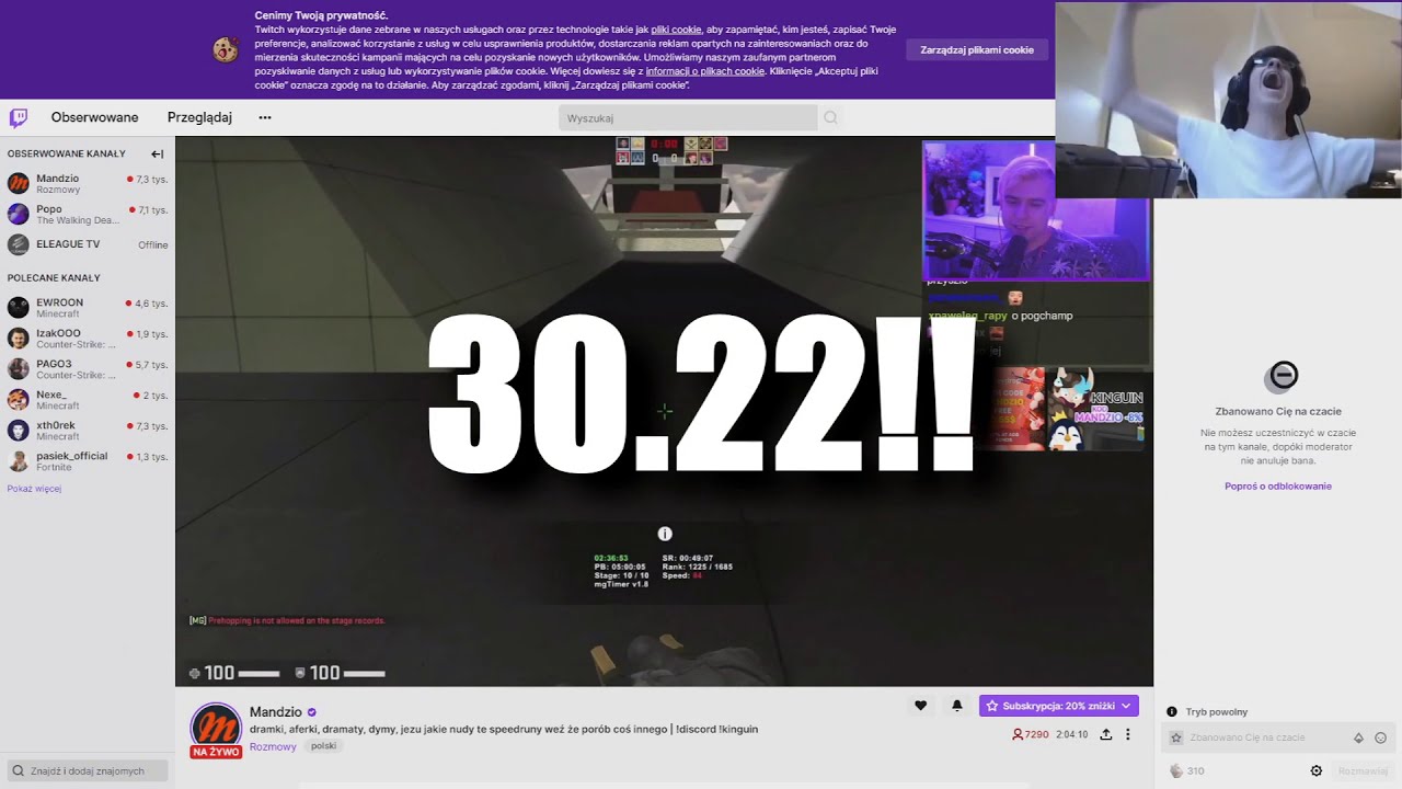 MANDZIO Twitch Ban Speedrun (Any% in 0:30.22 sec) [WR!!]