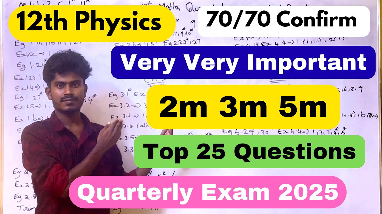 💯 12th Physics Quarterly Important Questions 2025 | 12th Physics Important 2,3,5 Marks + Problems